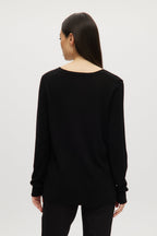 BLACK MERINO WOOL V-NECK SWEATER