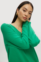 GREEN MERINO WOOL V-NECK SWEATER