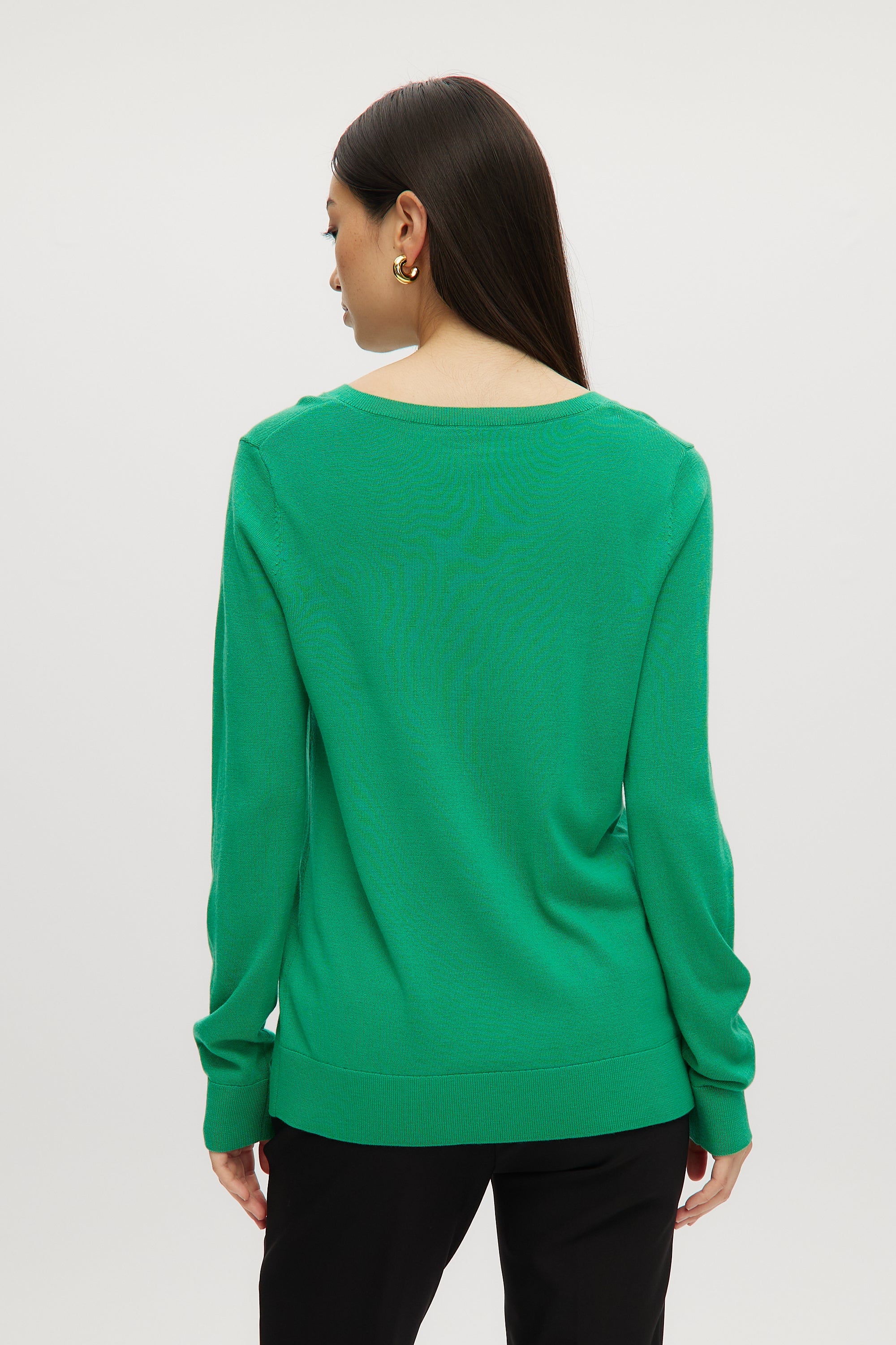 GREEN MERINO WOOL V-NECK SWEATER