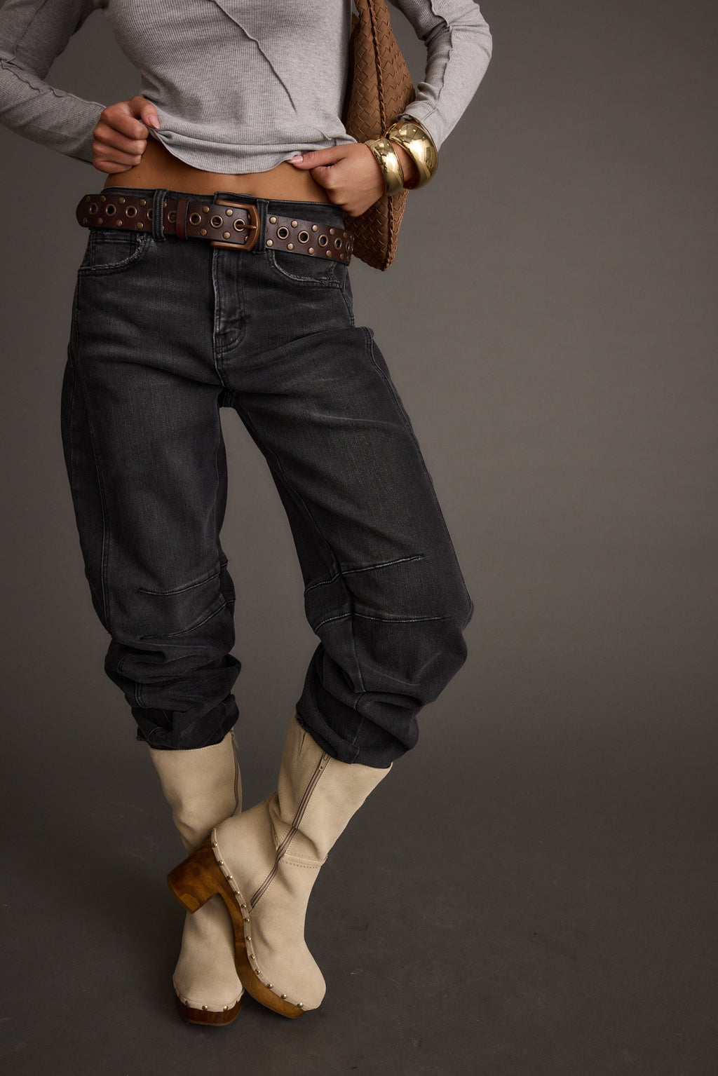 Cedar Brown Embellished Genuine Leather Belt