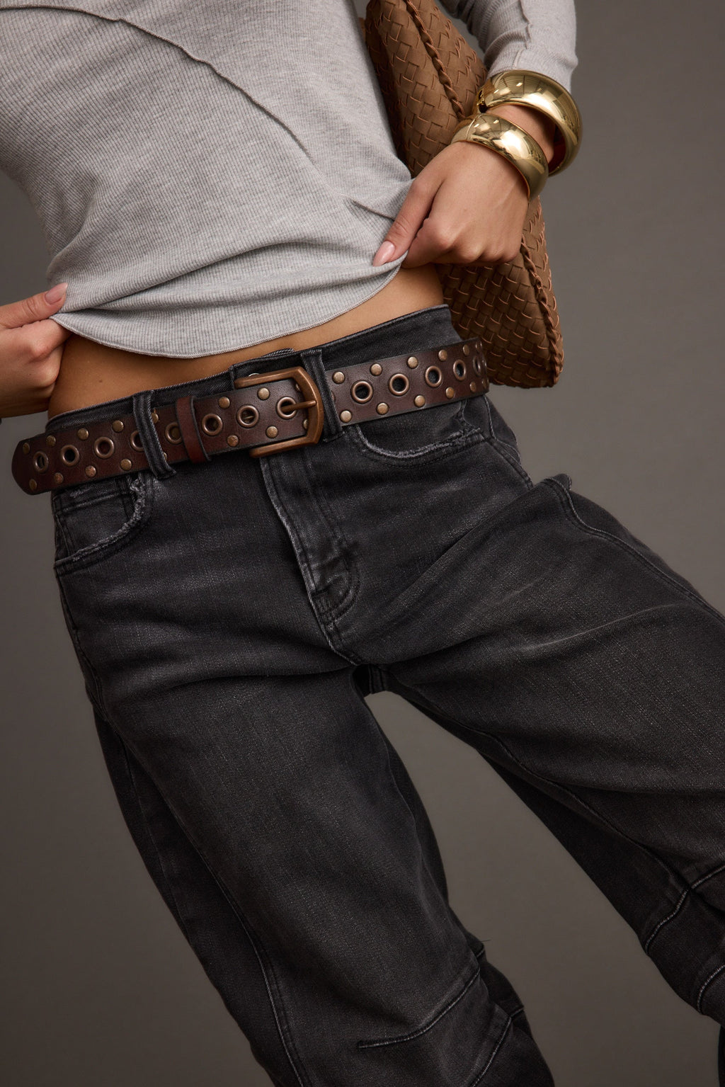 Cedar Brown Embellished Genuine Leather Belt