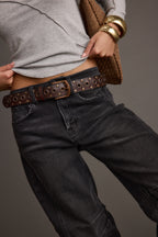 Cedar Brown Embellished Genuine Leather Belt