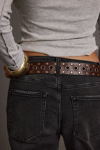 Cedar Brown Embellished Genuine Leather Belt
