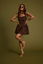 Chocolate Rouge Drop Waist Halter Mini Dress