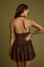 Chocolate Rouge Drop Waist Halter Mini Dress