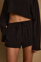 Clear Breeze Black Linen Shorts