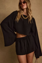 Clear Breeze Black Linen Shorts