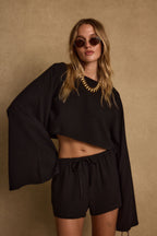 Clear Breeze Black Linen Shorts