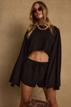 Clear Breeze Black Linen Shorts