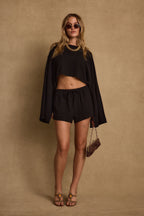 Clear Breeze Black Linen Shorts