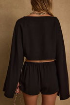 Clear Breeze Black Linen Shorts