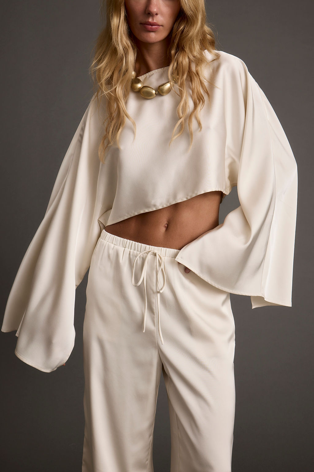 Clear Breeze Cream Satin Pants