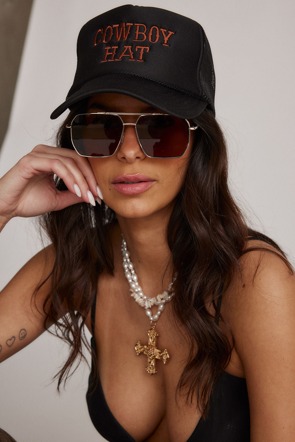 Cowboy Hat Embroidered Black Trucker Hat