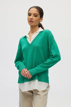Green V-neck Sweater Top Combo