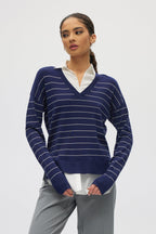 Blue V-neck Sweater Top Combo