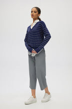 Blue V-neck Sweater Top Combo