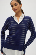 Blue V-neck Sweater Top Combo