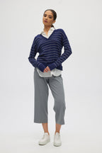 Blue V-neck Sweater Top Combo