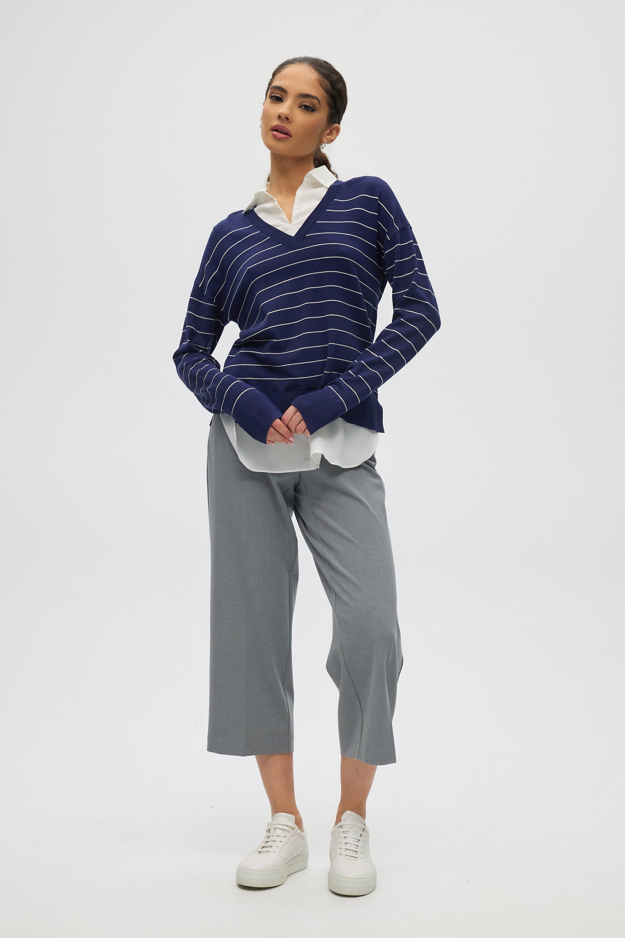 Blue V-neck Sweater Top Combo