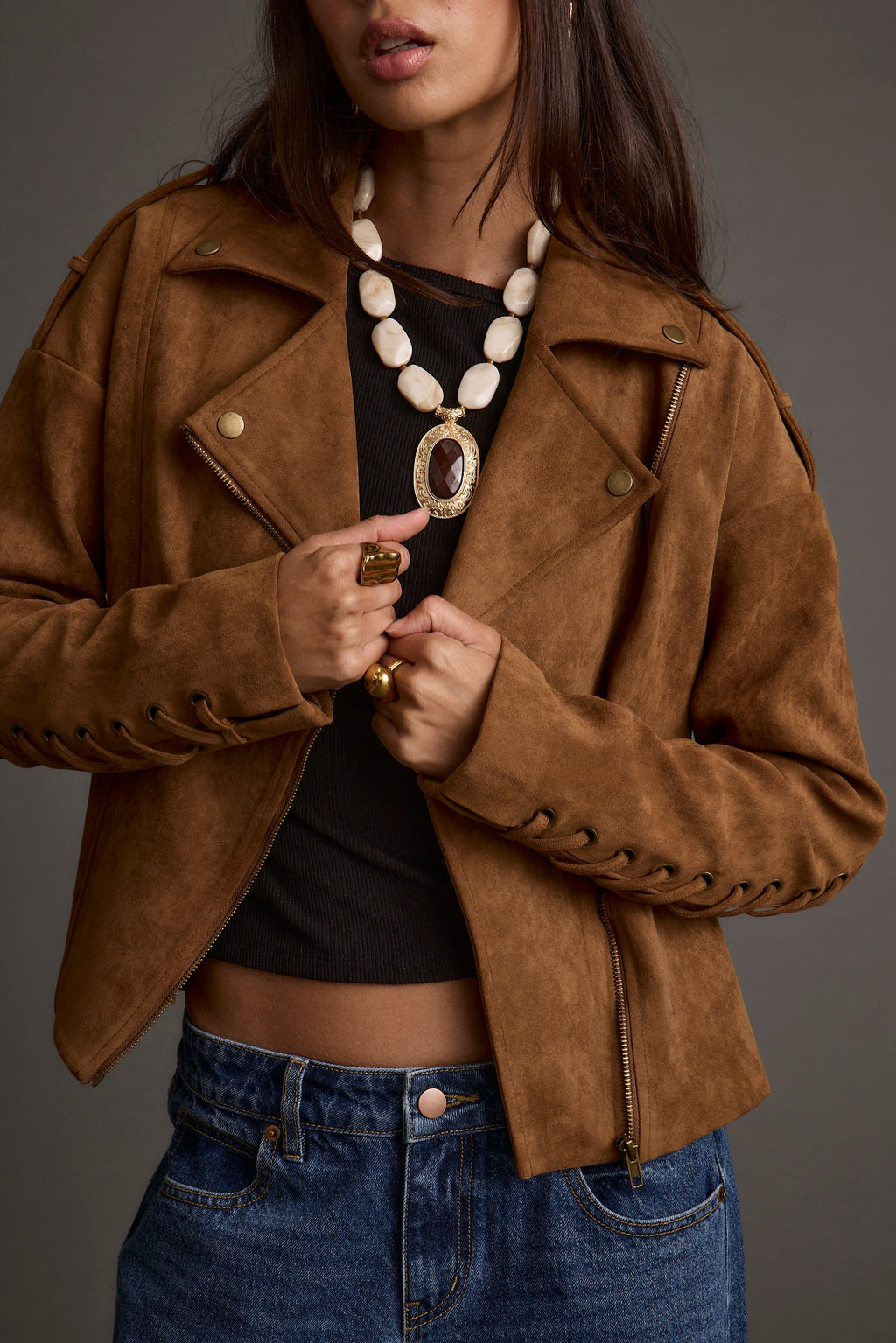 Camden Cognac Vegan Suede Jacket