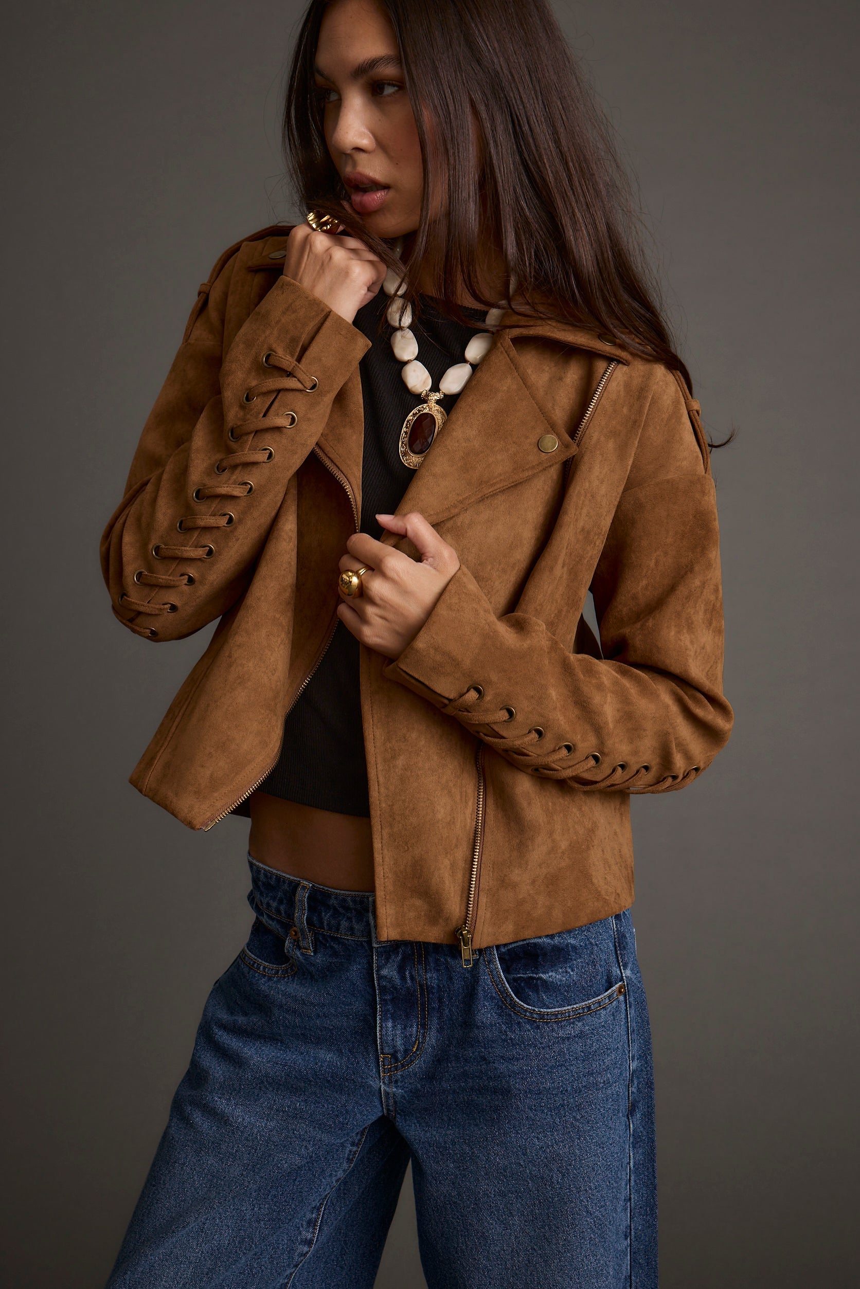 Camden Cognac Vegan Suede Jacket