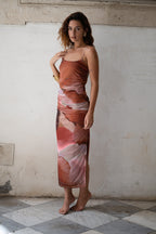 Caterina Rust Abstract Mesh Midi Dress