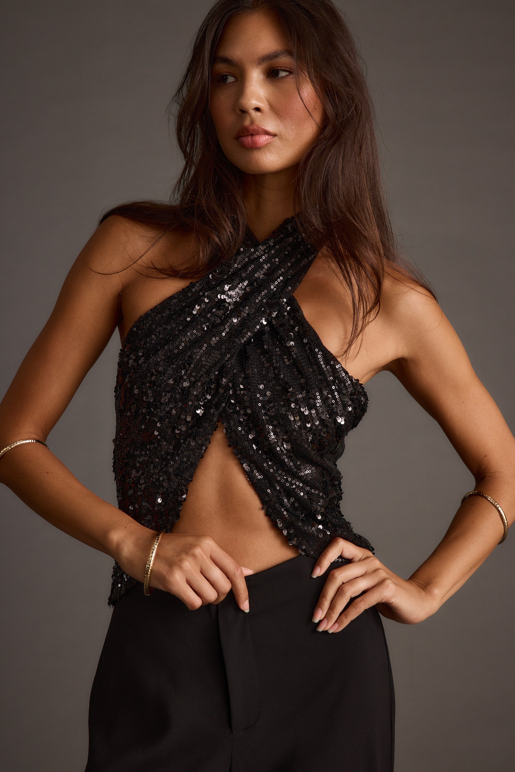 Celestine Black Sequin Halter Top