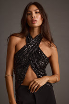 Celestine Black Sequin Halter Top