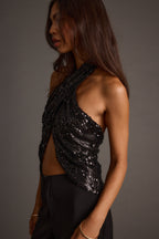 Celestine Black Sequin Halter Top