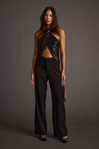Celestine Black Sequin Halter Top
