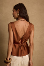 Clarah Terracotta Satin Tank