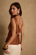 Clarah Terracotta Satin Tank