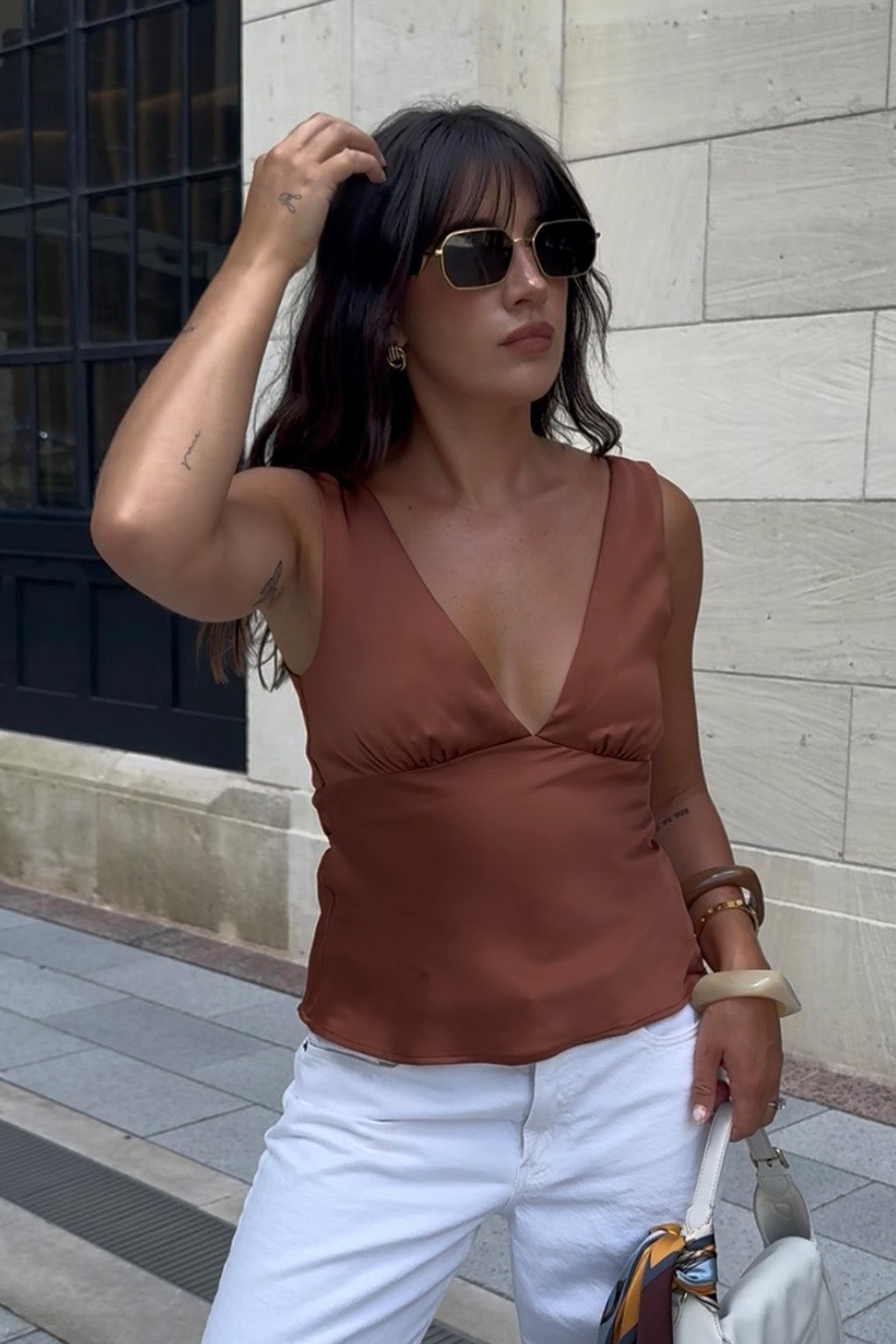 Clarah Terracotta Satin Tank