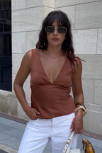 Clarah Terracotta Satin Tank