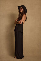 Clear Breeze Black Tie Linen Top