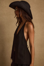 Clear Breeze Black Tie Linen Top