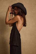 Clear Breeze Black Tie Linen Top