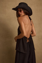 Clear Breeze Black Tie Linen Top