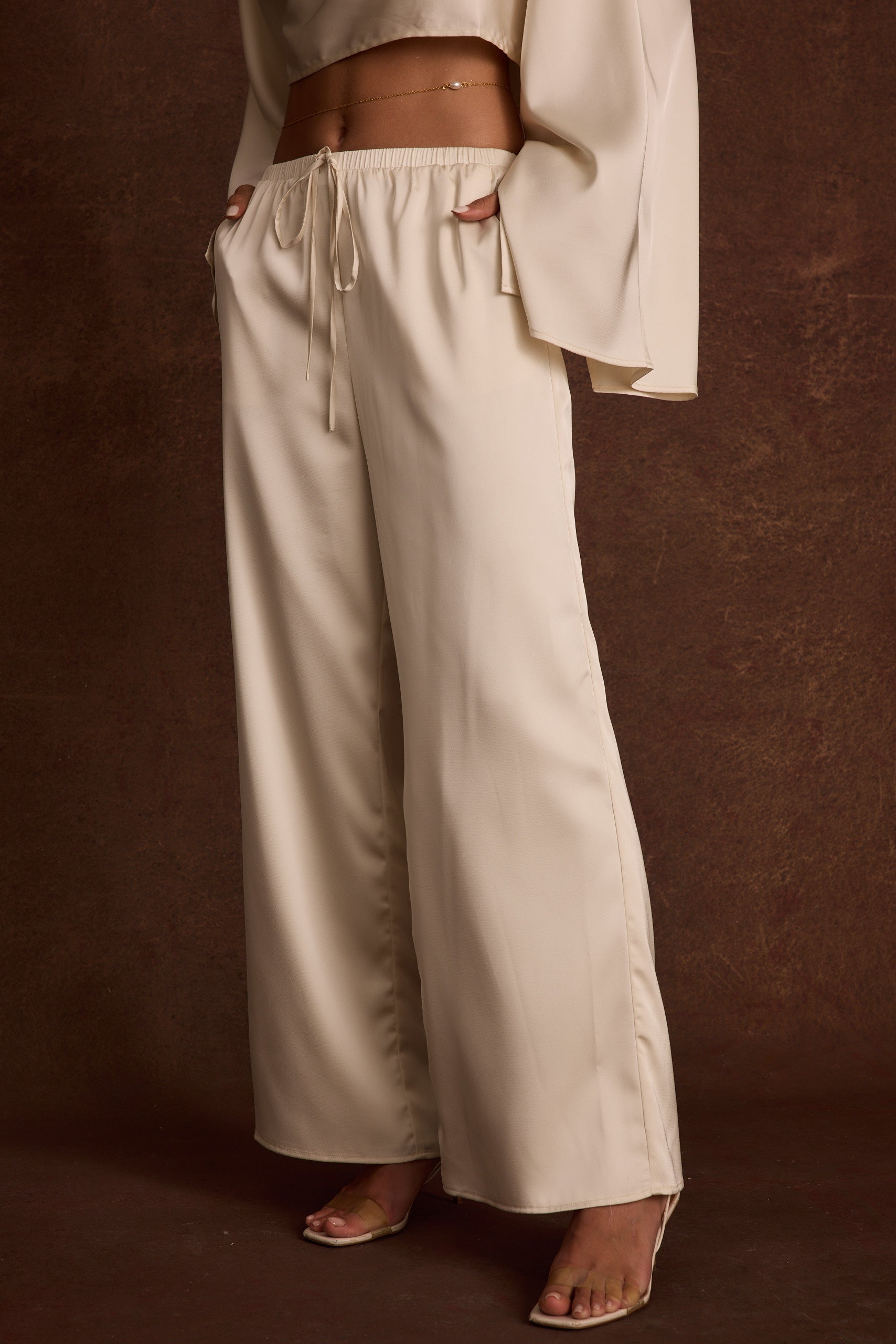 Clear Breeze Cream Satin Pants
