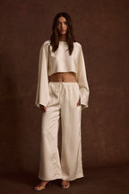Clear Breeze Cream Satin Pants