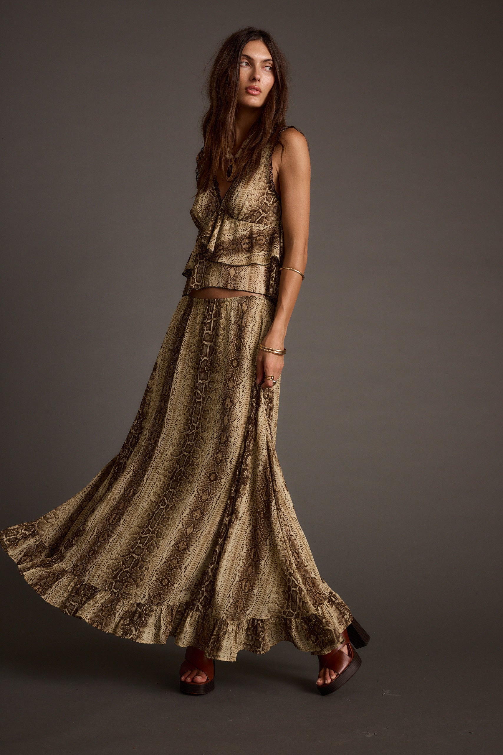 Calla Snake Print Maxi Skirt