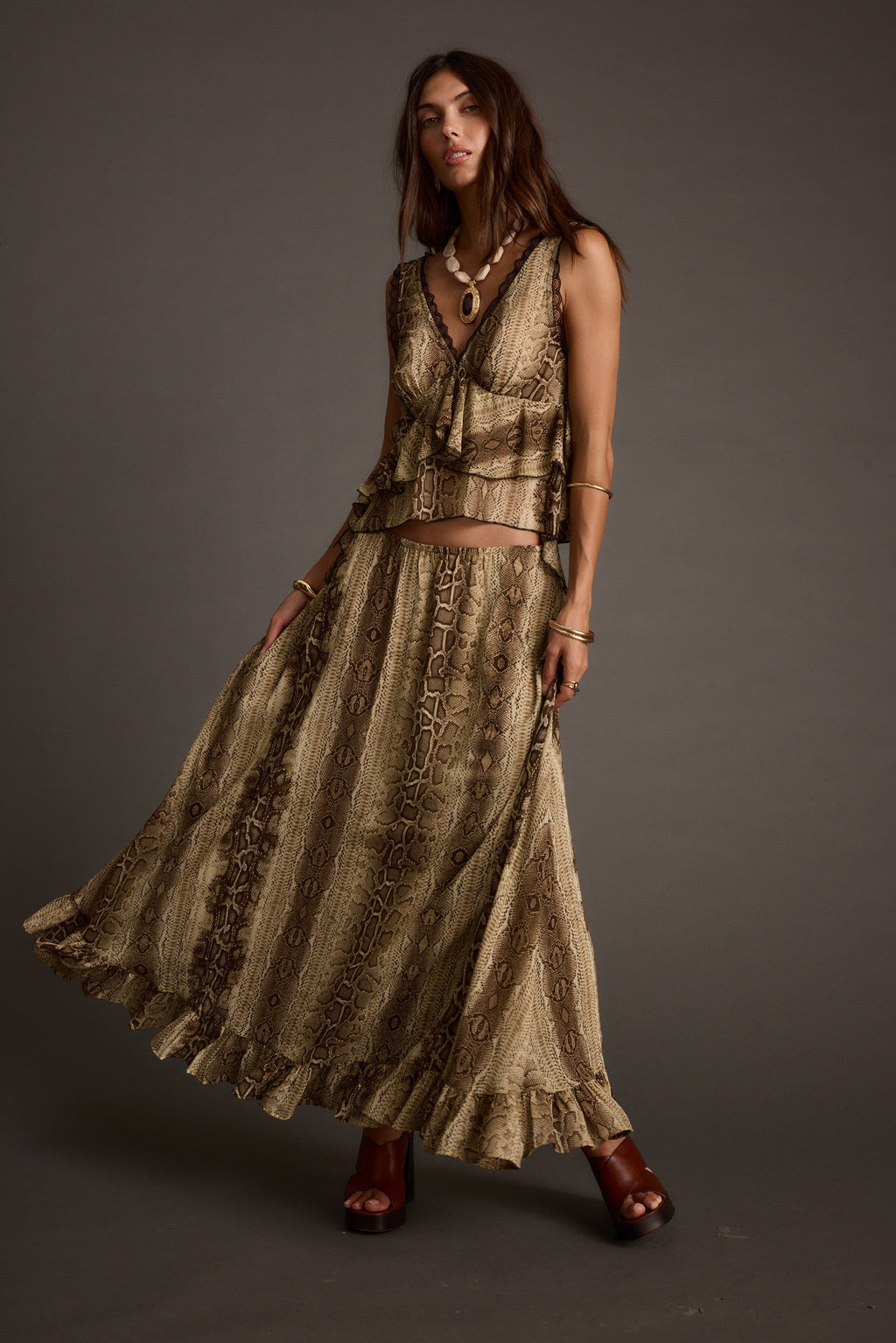 Calla Snake Print Maxi Skirt