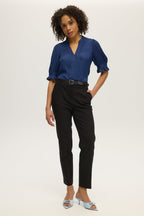 BLACK TAILORED BELTED SKINNY PANTS