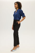 BLACK TAILORED BELTED SKINNY PANTS