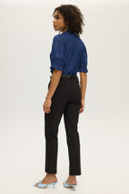 BLACK TAILORED BELTED SKINNY PANTS