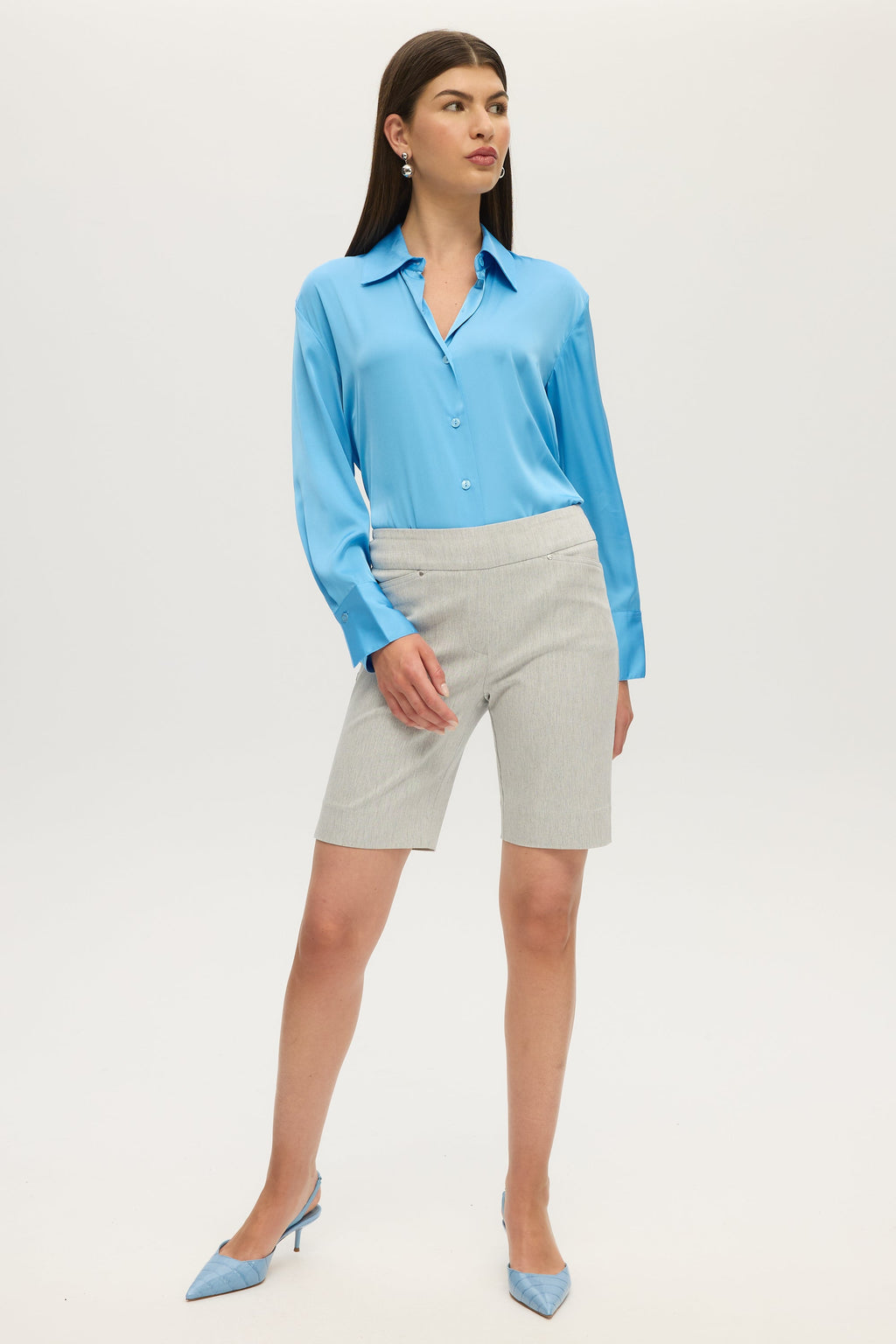 GREY SUPER STRETCH PULL-ON BERMUDA SHORTS