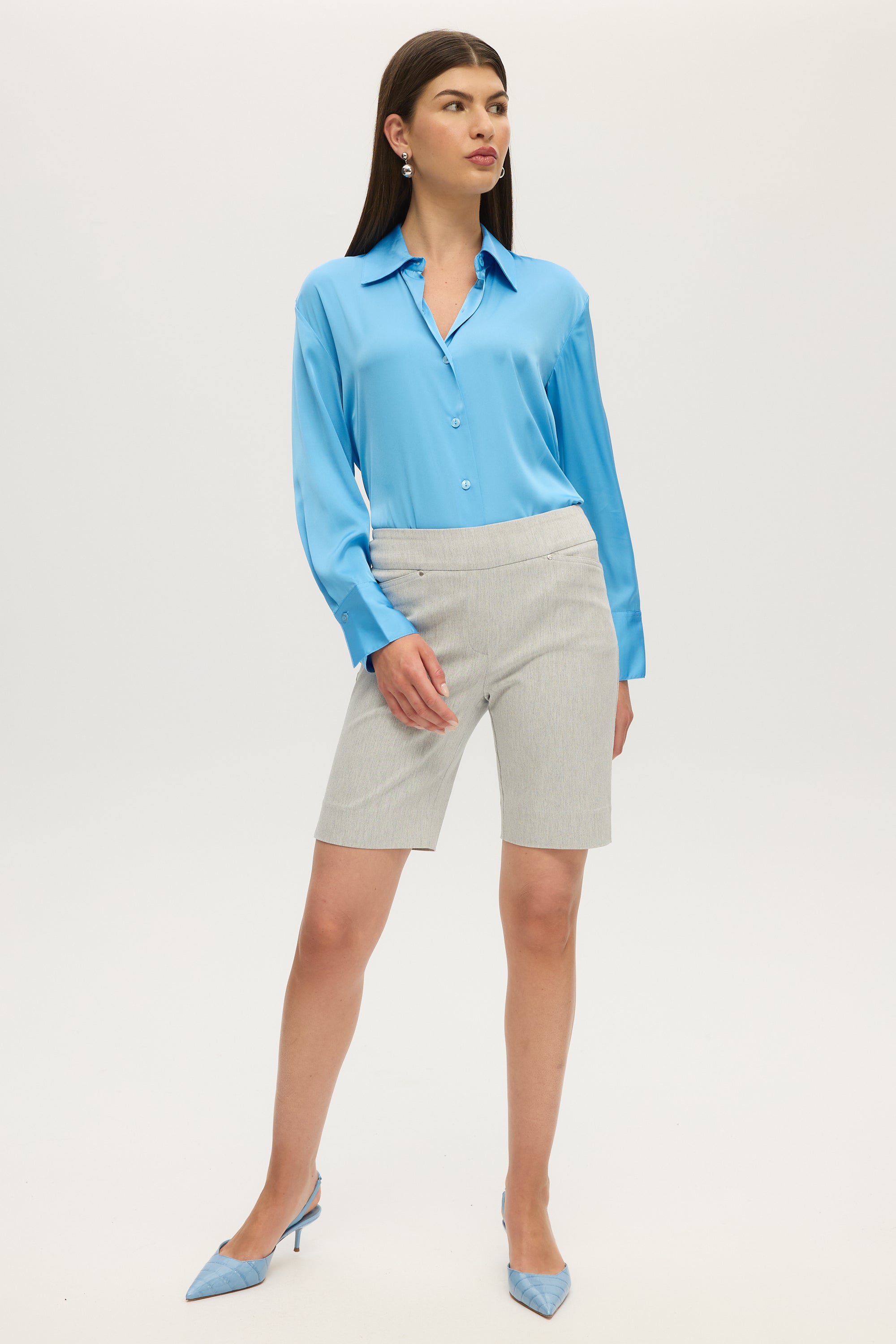 GREY SUPER STRETCH PULL-ON BERMUDA SHORTS