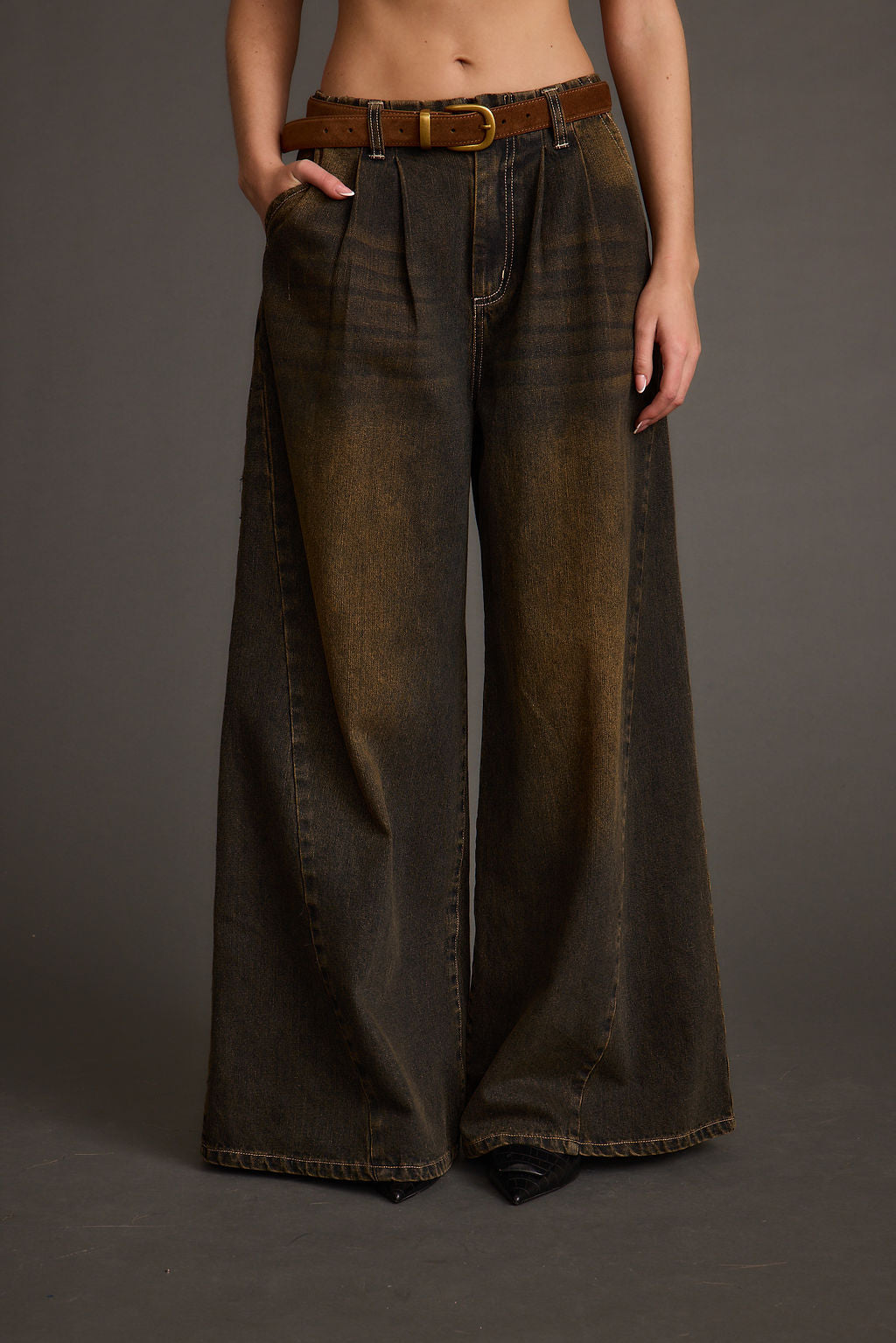 Dakota Washed Black Wide Leg Jeans