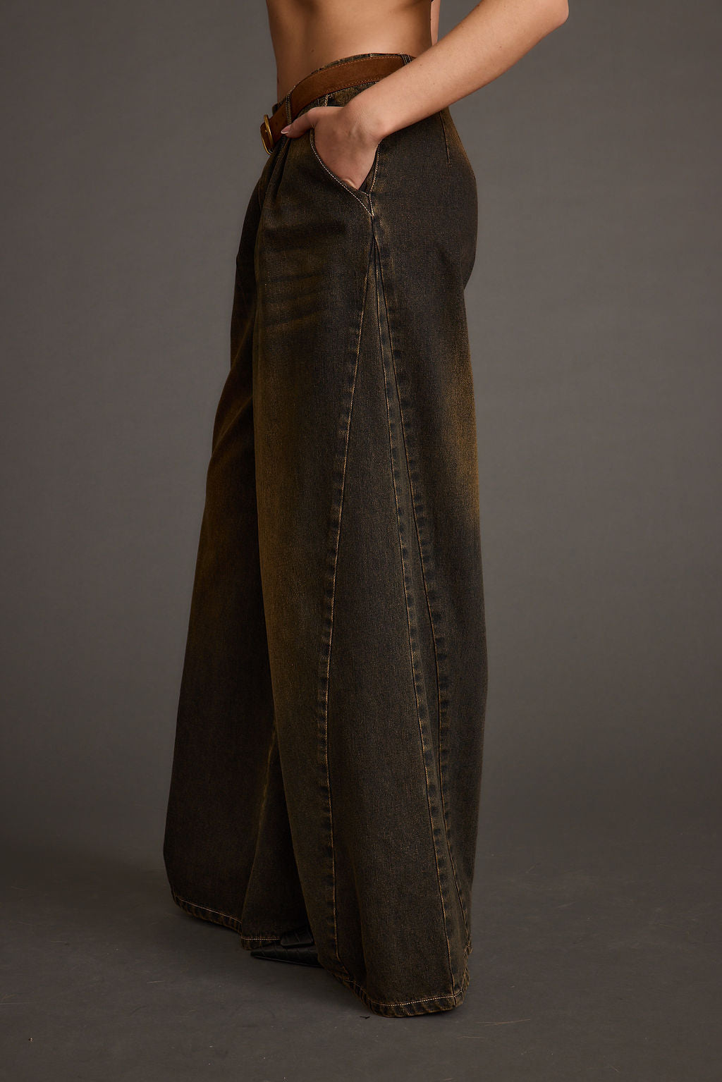 Dakota Washed Black Wide Leg Jeans