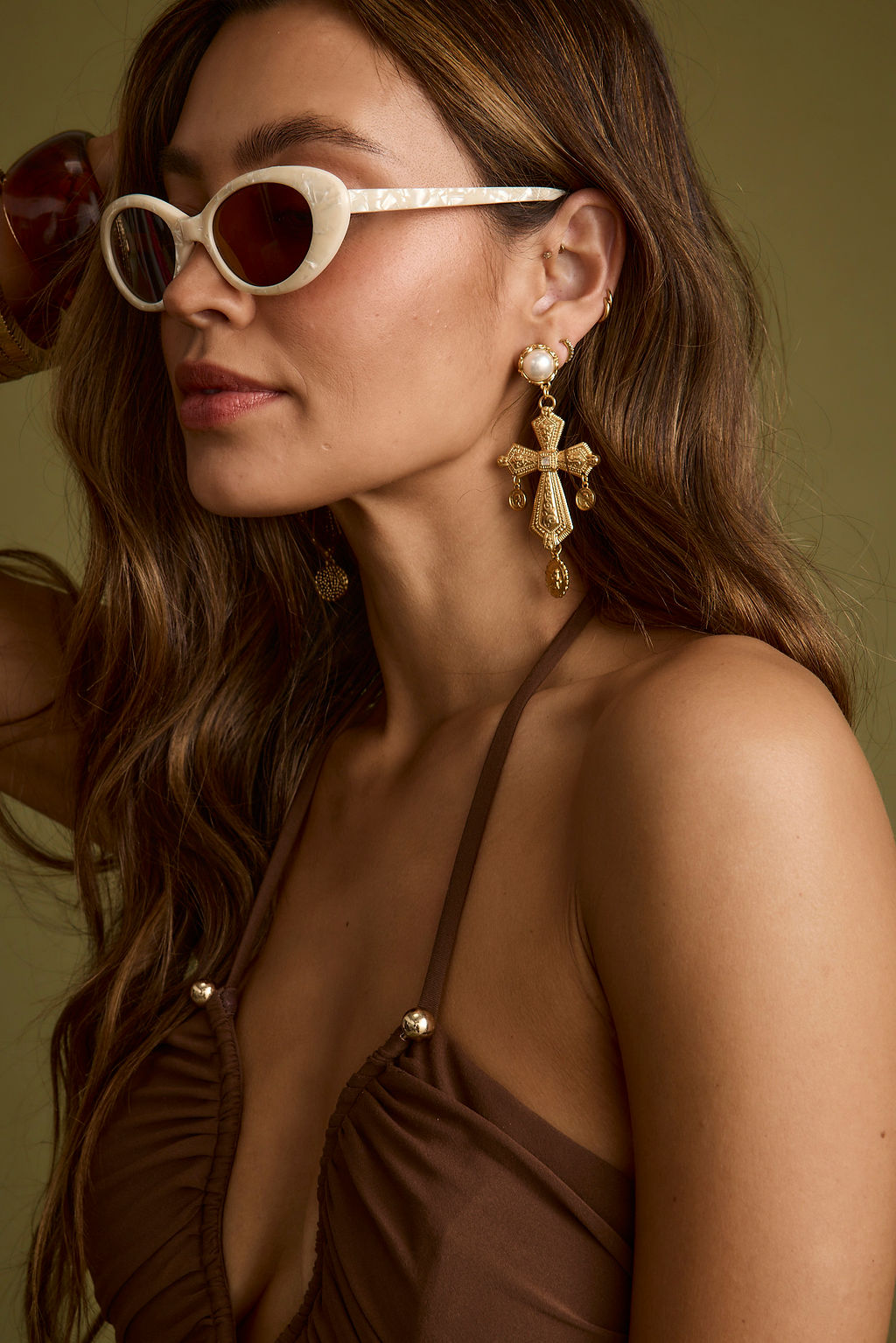 Devoted Gold Cross Pearl Earrings